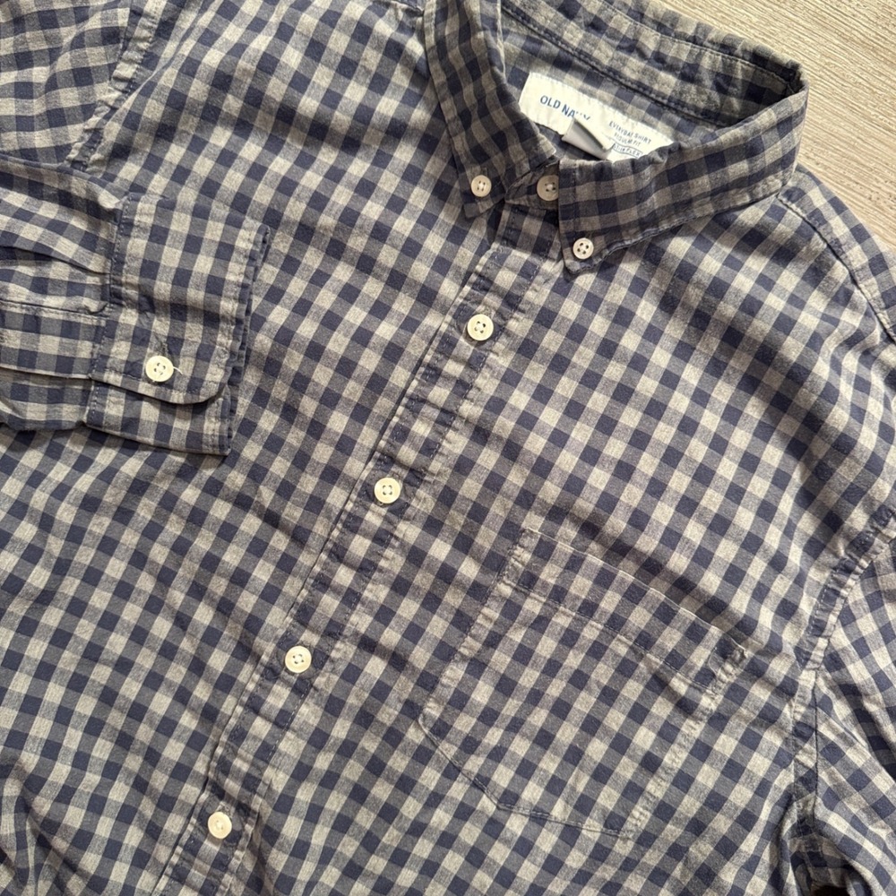 Old Navy Shirt Mens M Blue Gingham Cotton Everyday Casual Classic Preppy Minimal